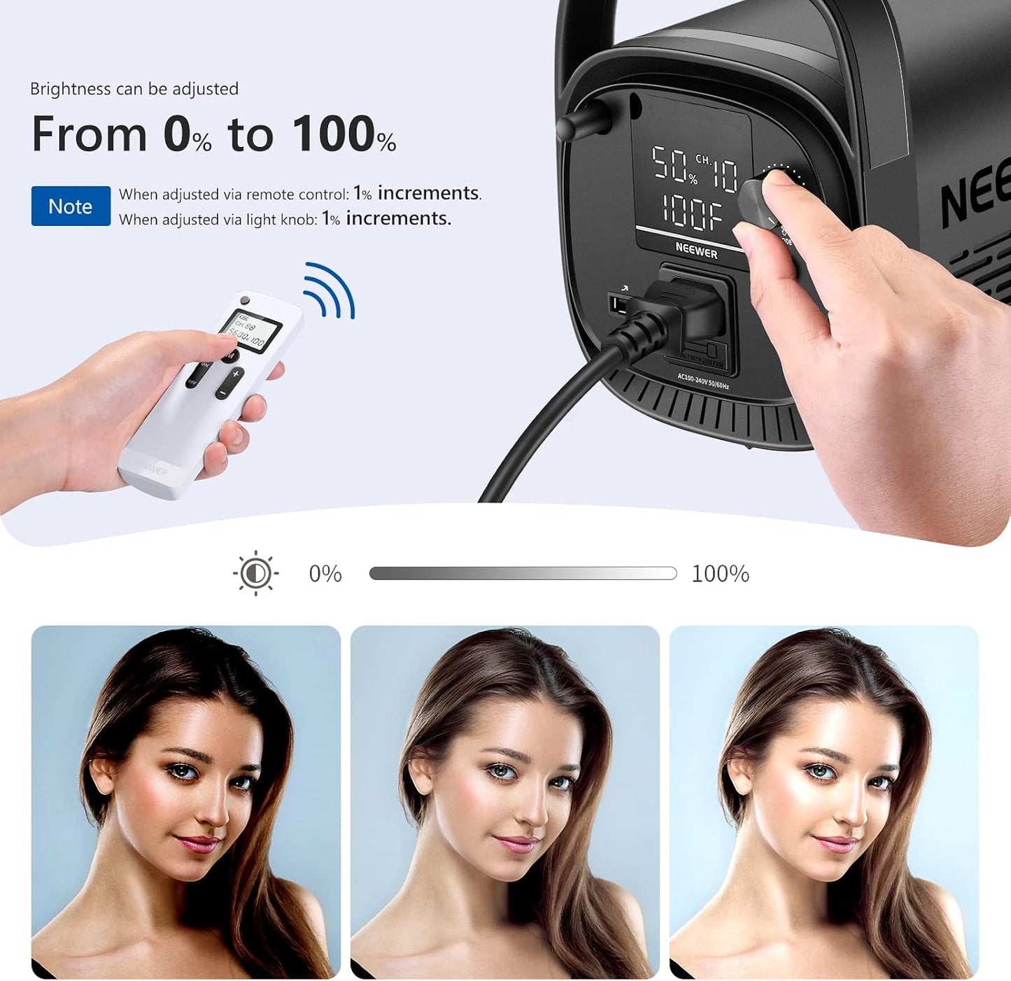 Luz video LED regulable 150W 5600K control remoto 2.4G