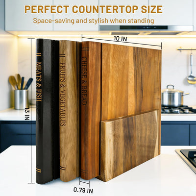 Set 3 Tablas Cortar Madera Acacia Libro Cocina