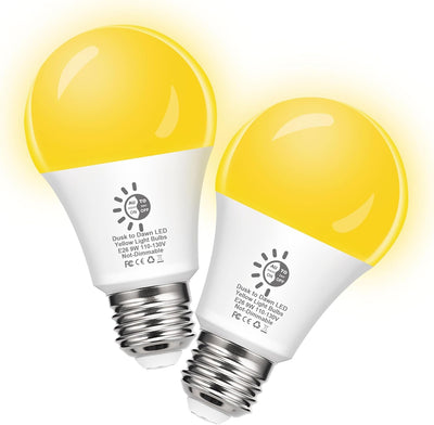 Lámpara insectos A19 amarilla LED 9W sensor luz exterior 2 Pzas