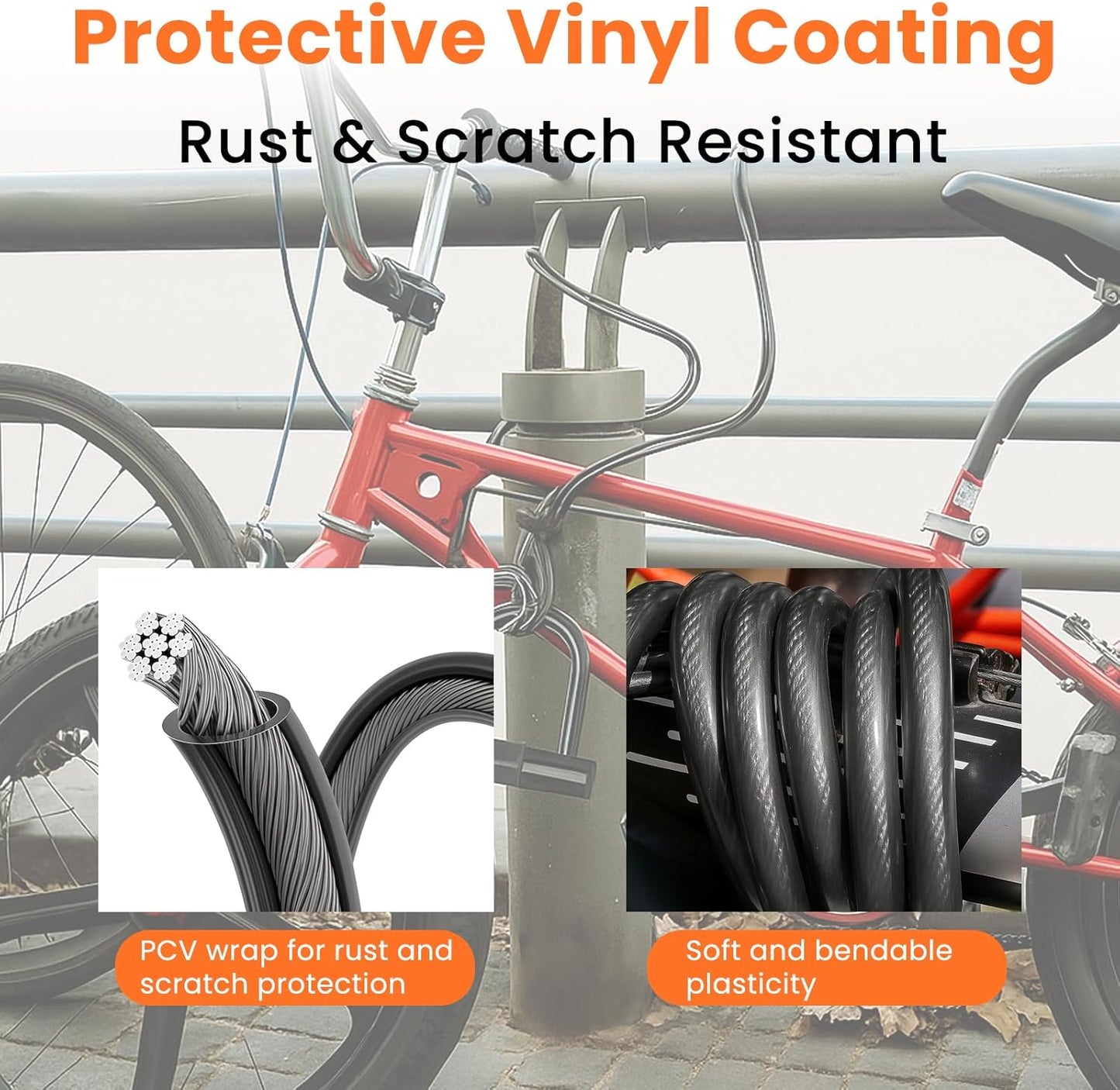 Cable seguridad acero flexible con bucles 4-30pies