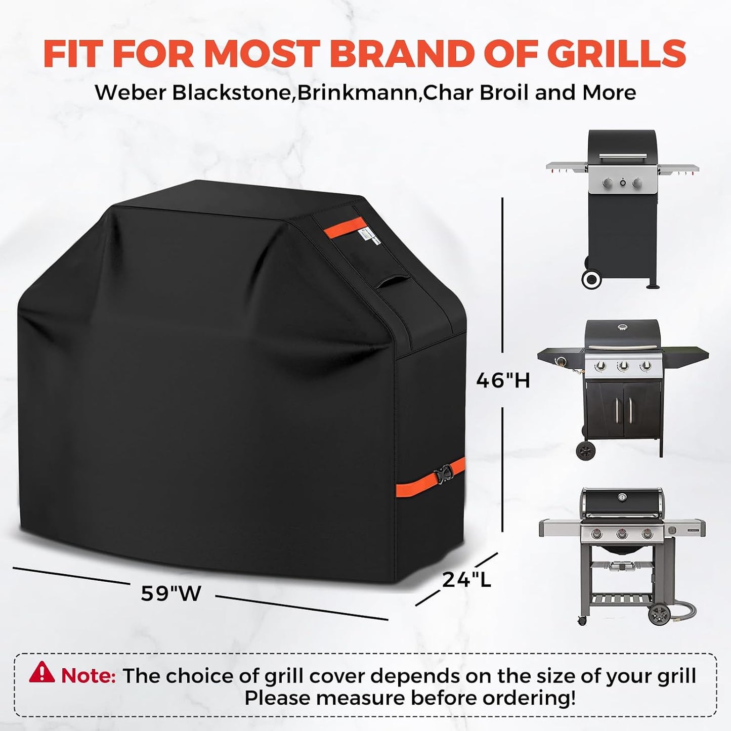 Cubierta parrilla 59pulg impermeable correas ajustables