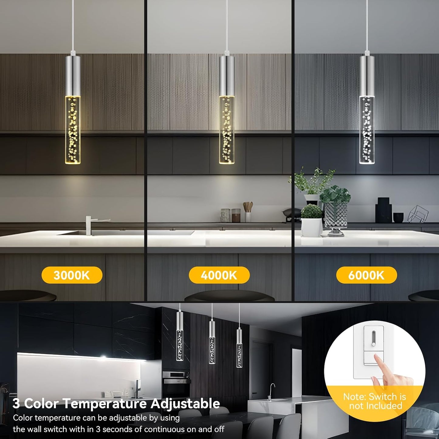 Lámpara colgante LED cristal burbujas 3 colores para cocina comedor