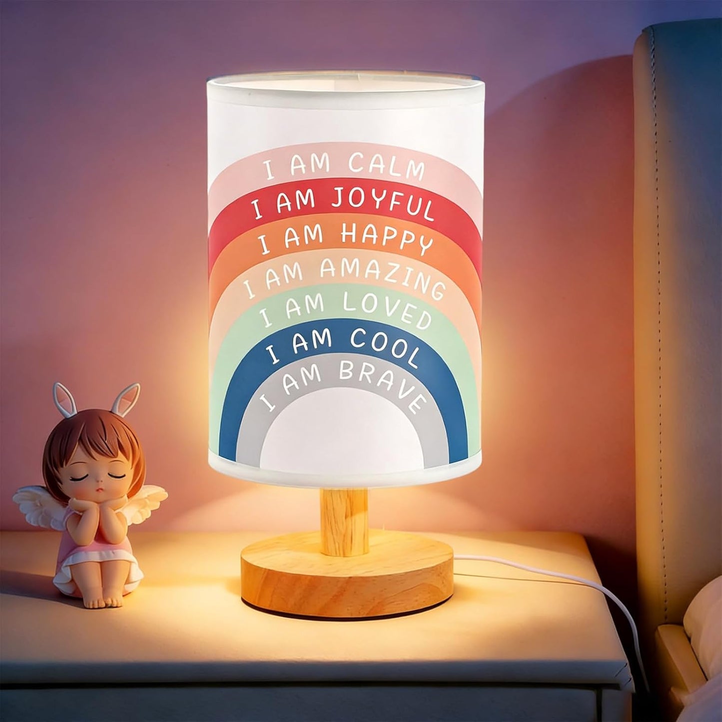 Lámpara de noche bohemia para niños con luz LED y mesa de lino