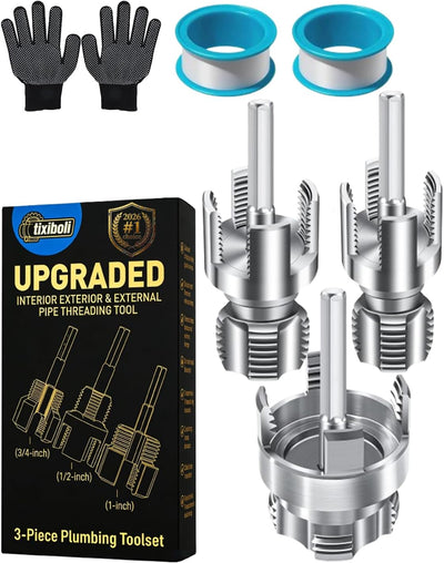 Set 3 Enhebradores PVC 1/2-1" Acero Carbono Doble Funcion