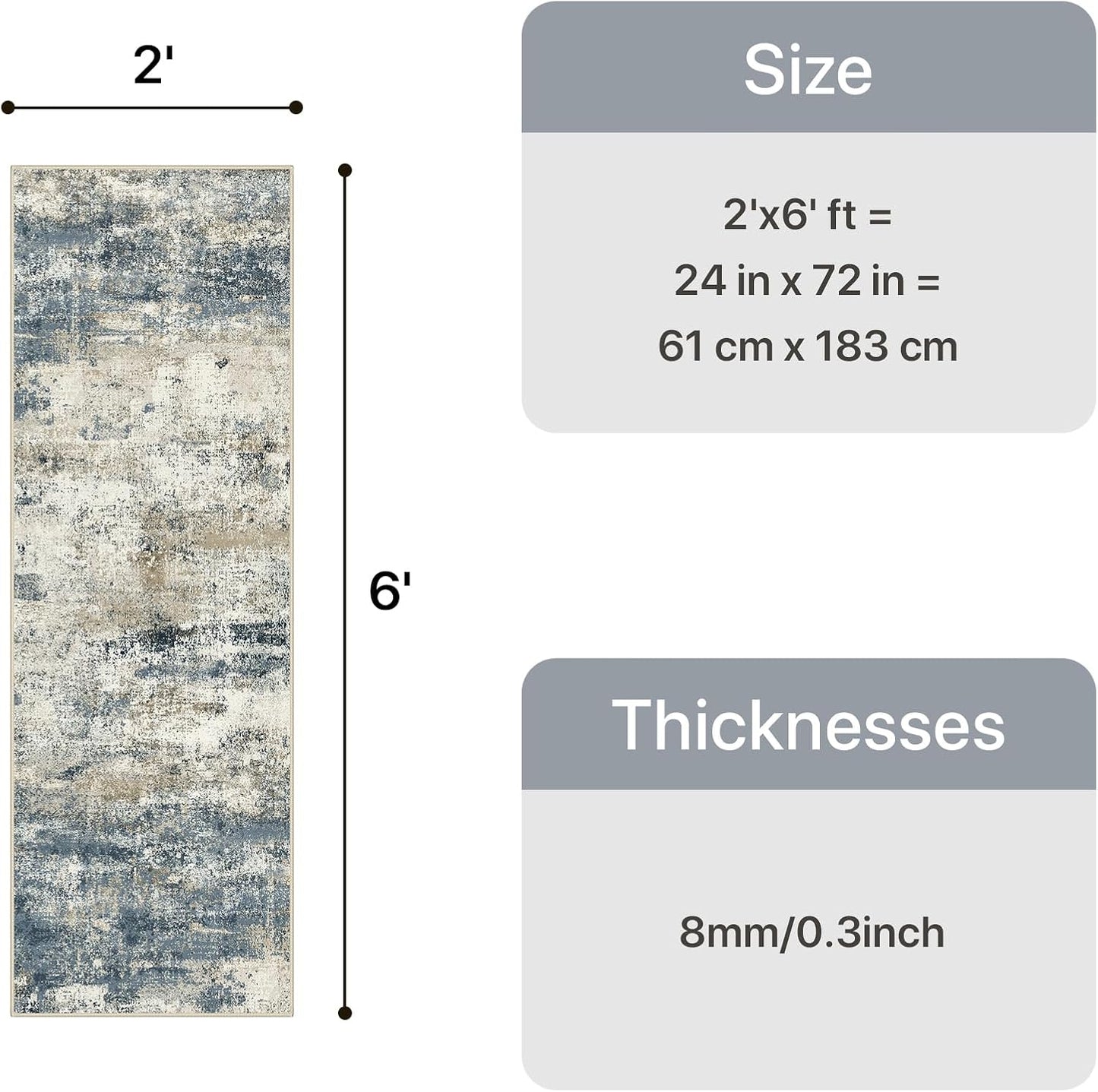 Alfombra antideslizante 2x6ft lavable cocina pasillo azul
