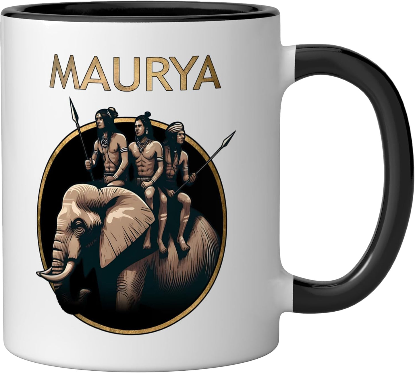 Taza cerámica Maurya Ancient War Elephant Imperio Mauryan Negro/Blanco