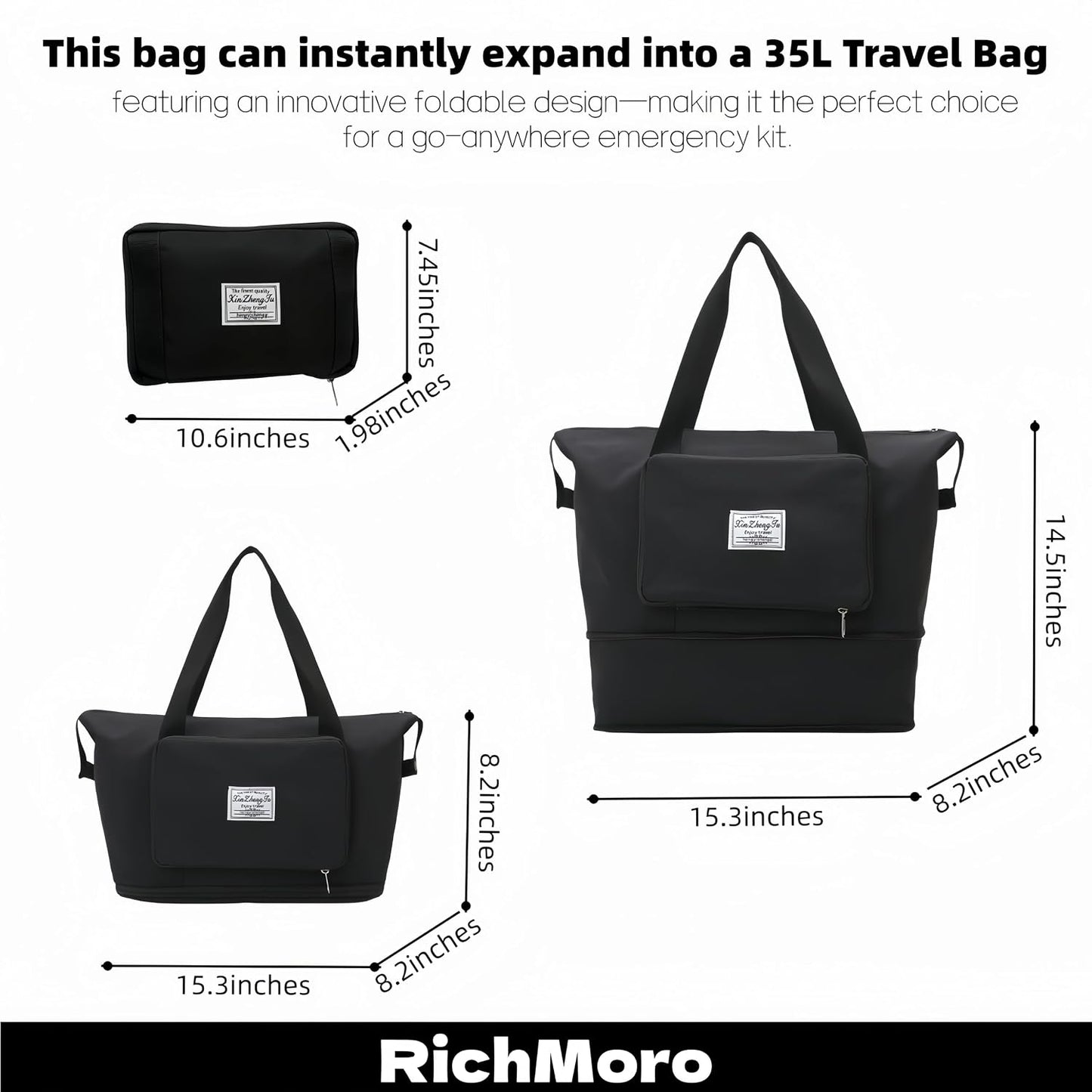 Maleta viaje expandible seco/mojado negro