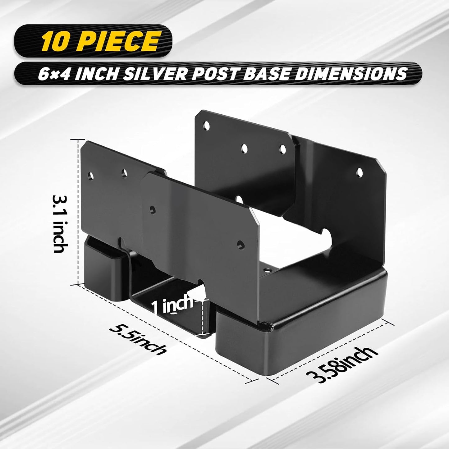 10 Soportes Base Poste 4x6 Madera Valla Anclaje Negro