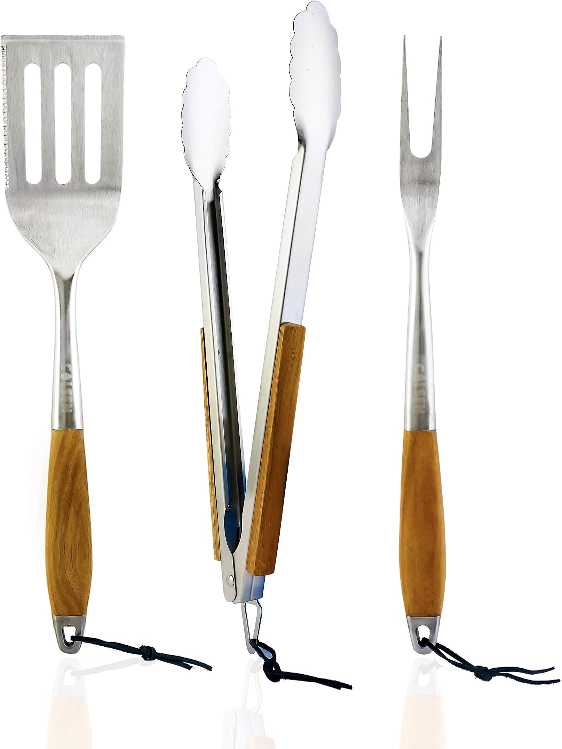 Set 3 Pzas Utensilios Barbacoa Acero Inox Marrón