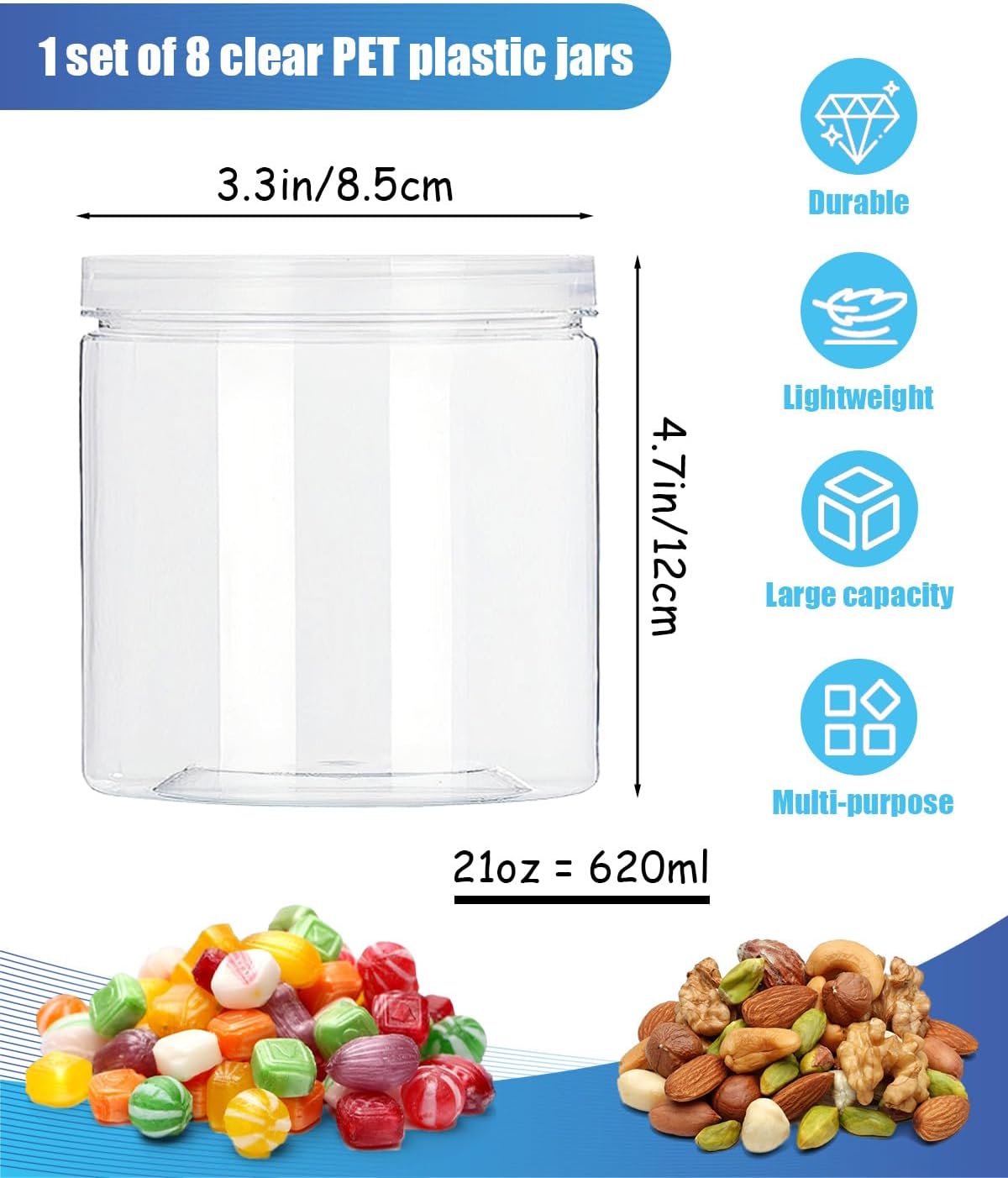 8 Contenedores Plástico Transparente Sin BPA 21oz