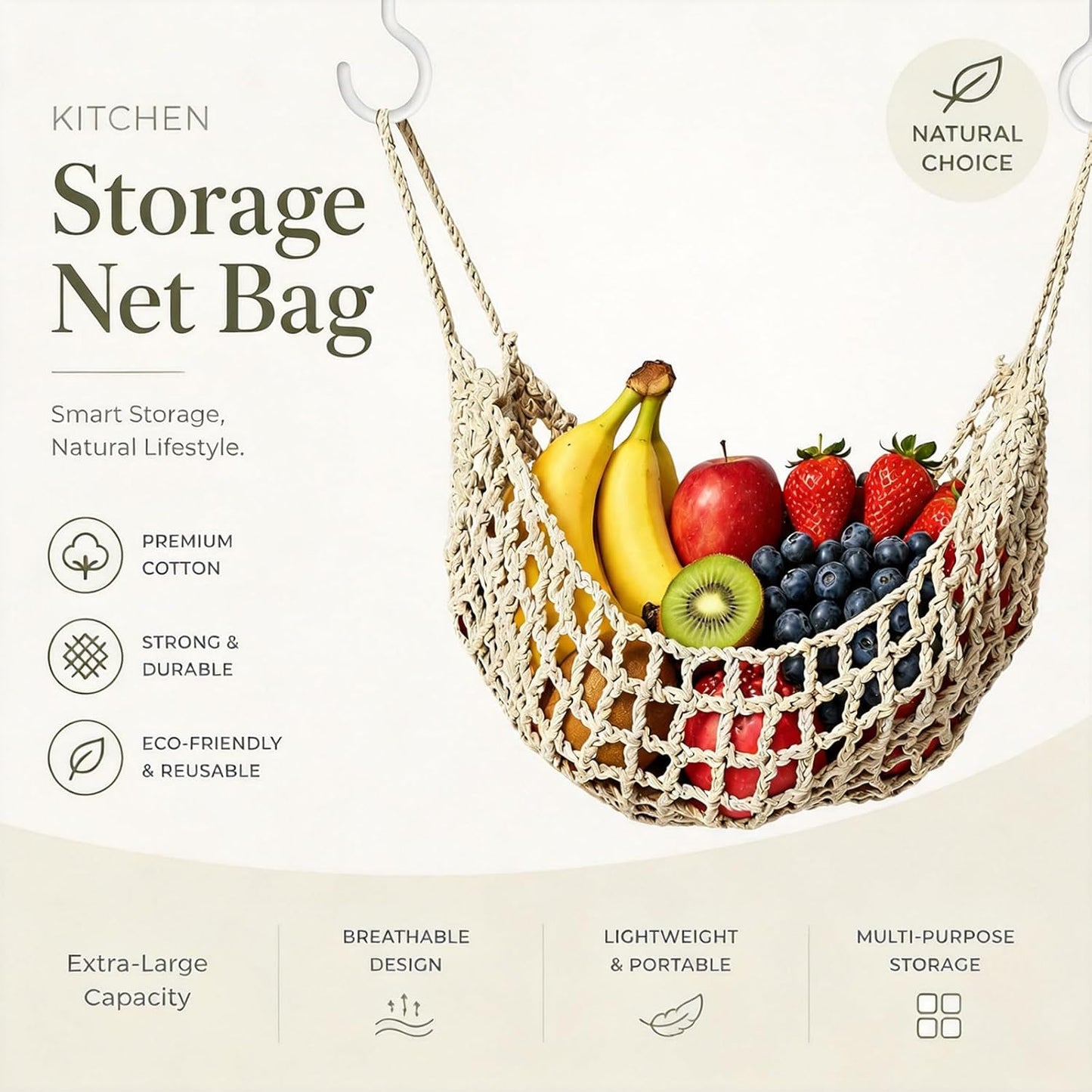 Hamaca colgante macramé cocina 4 ganchos