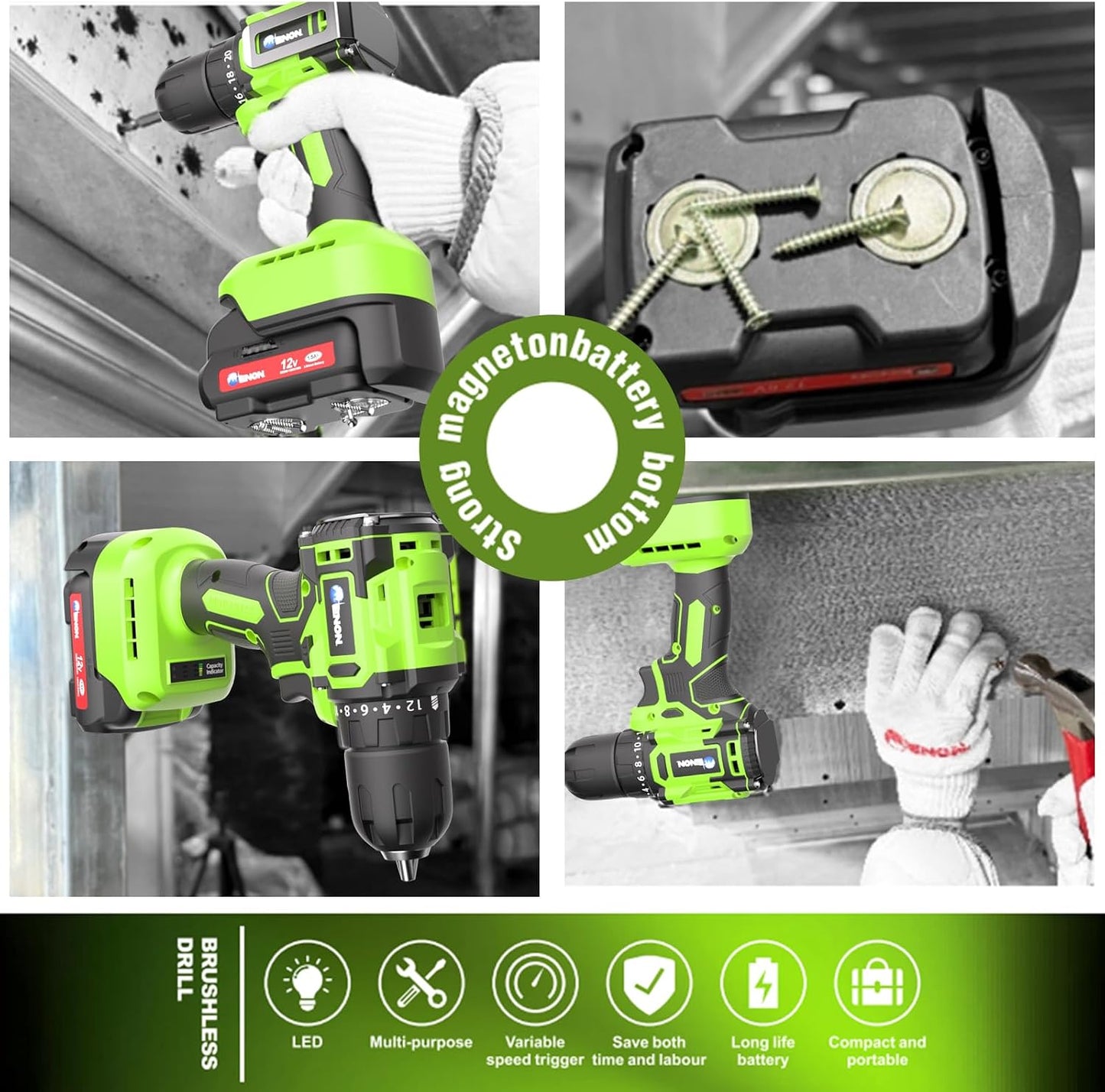 Juego taladro inalámbrico 12V batería 201-300