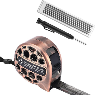 Kit cinta métrica acero inox y lápiz carpintero bronce 16pies