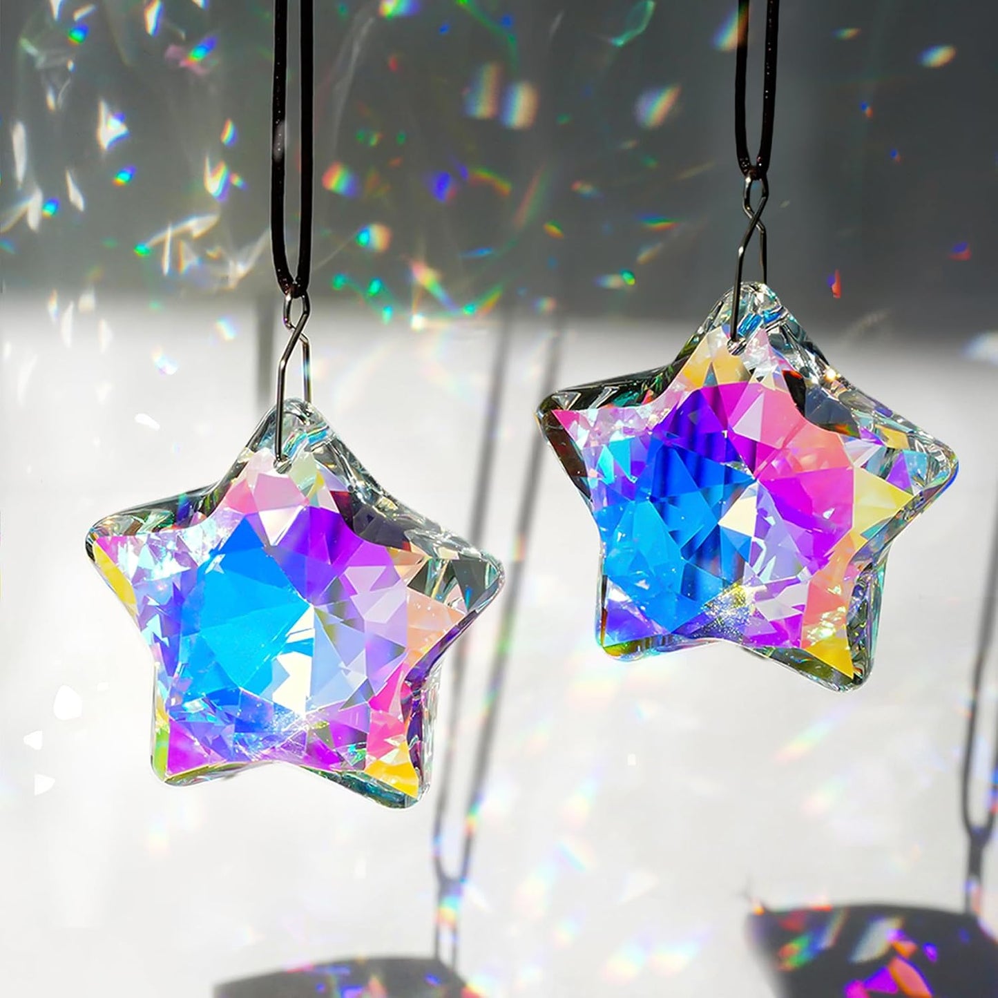 2 Prismas cristal estrella colgantes AB para atrapasoles