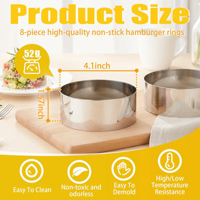 8 Anillos Hamburguesa 4pulg Acero Inox Antiadherente