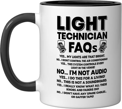Taza cerámica de iluminación tech humorístico técnico de escenario negro/blanco
