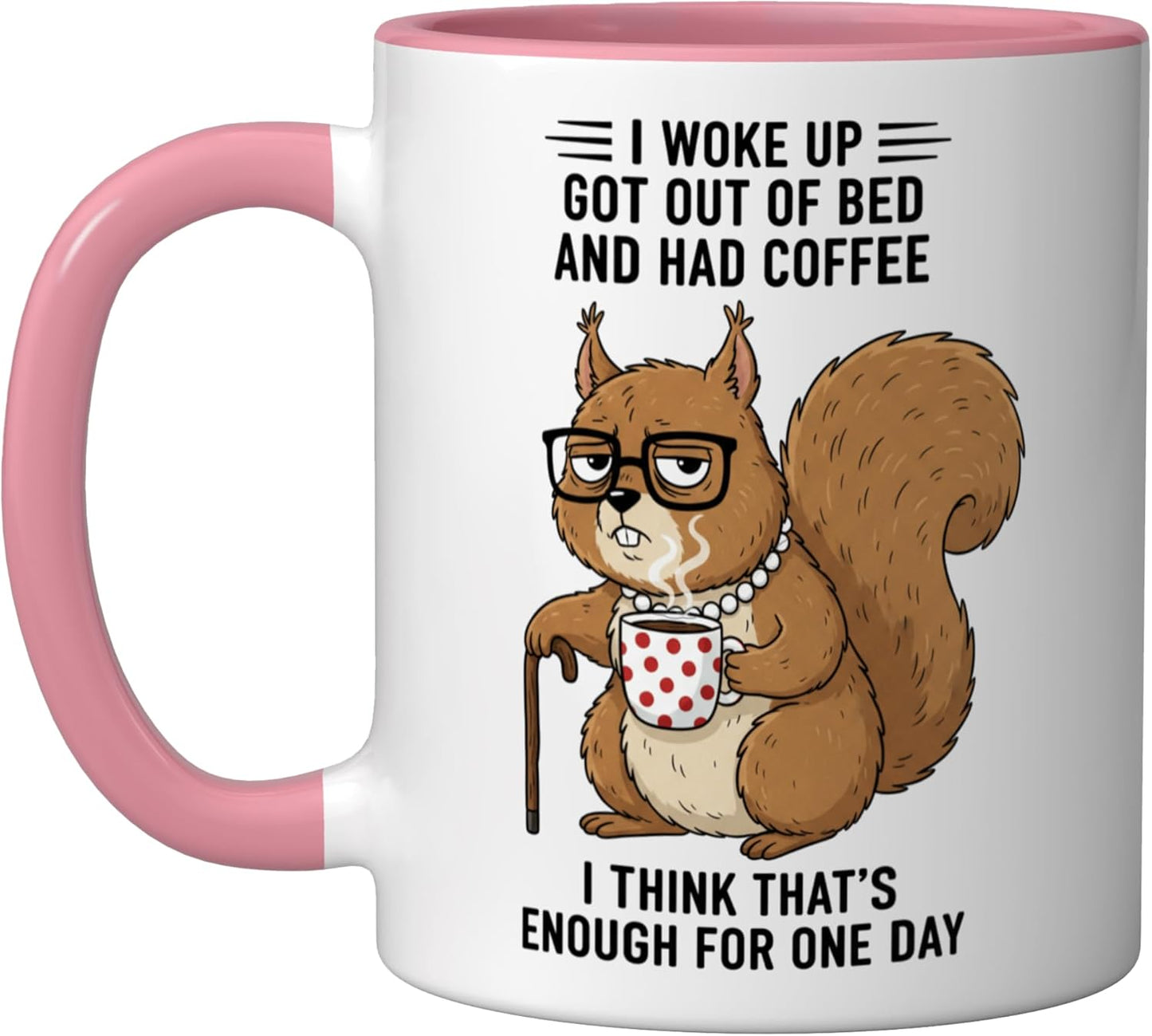 Taza Cerámica Desayuno Con Diseño Squirrel Rosa/Blanco