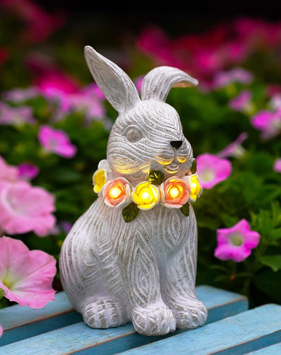 Estatua conejo jardín con luces LED regalo Pascua