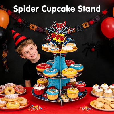 Soporte cupcakes temática anime 3 niveles rojo azul