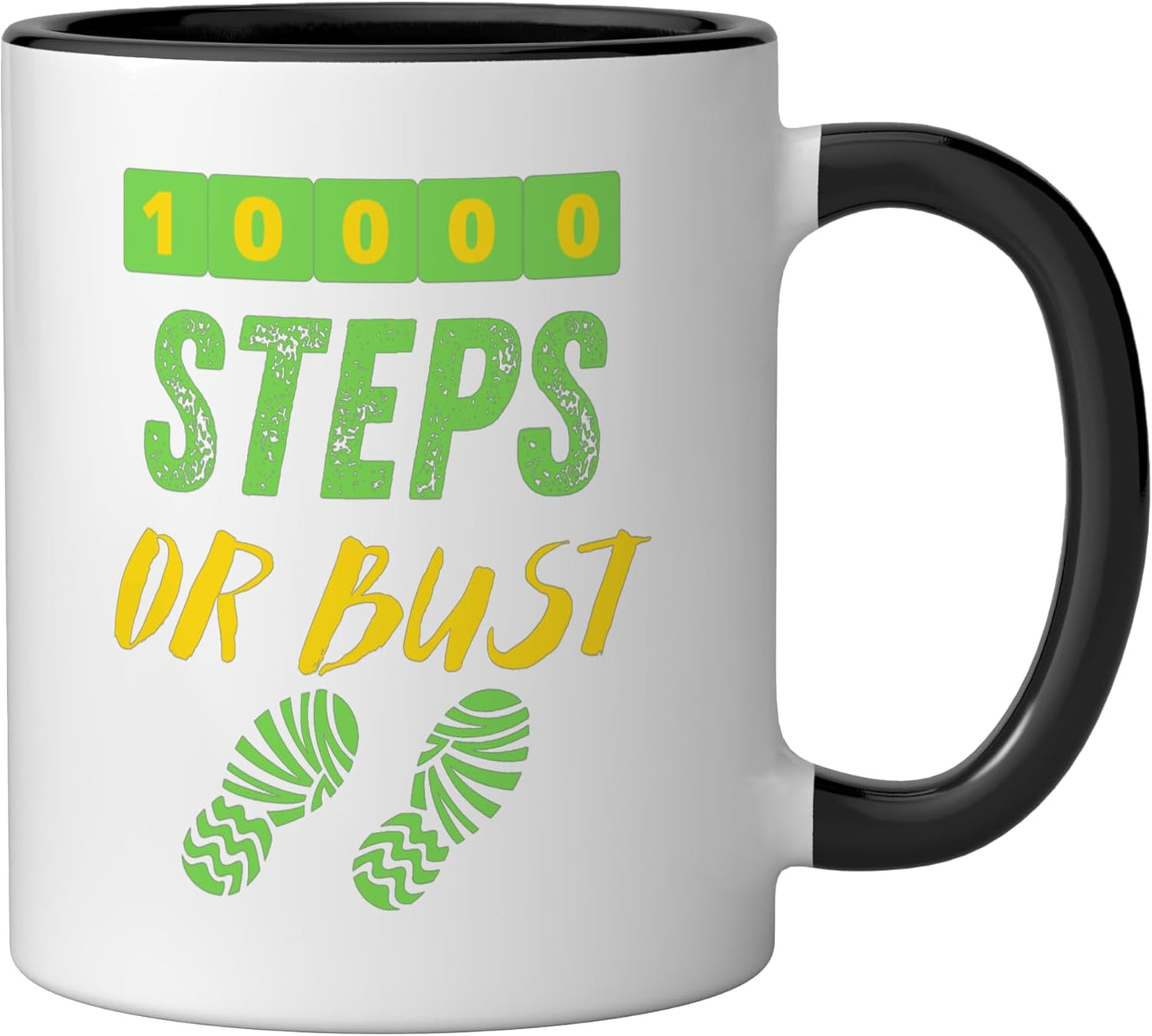 Taza cerámica para caminar 10,000 pasos negra/blanca
