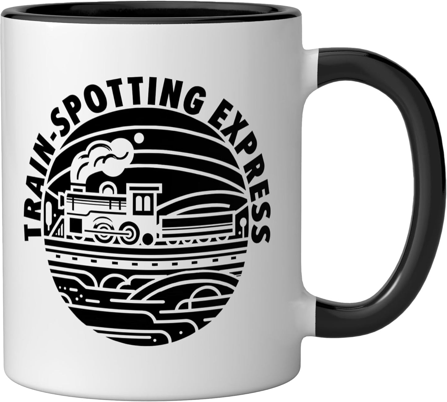 Taza Cerámica Tren Ingeniero Ferrocarril Negro/Blanco