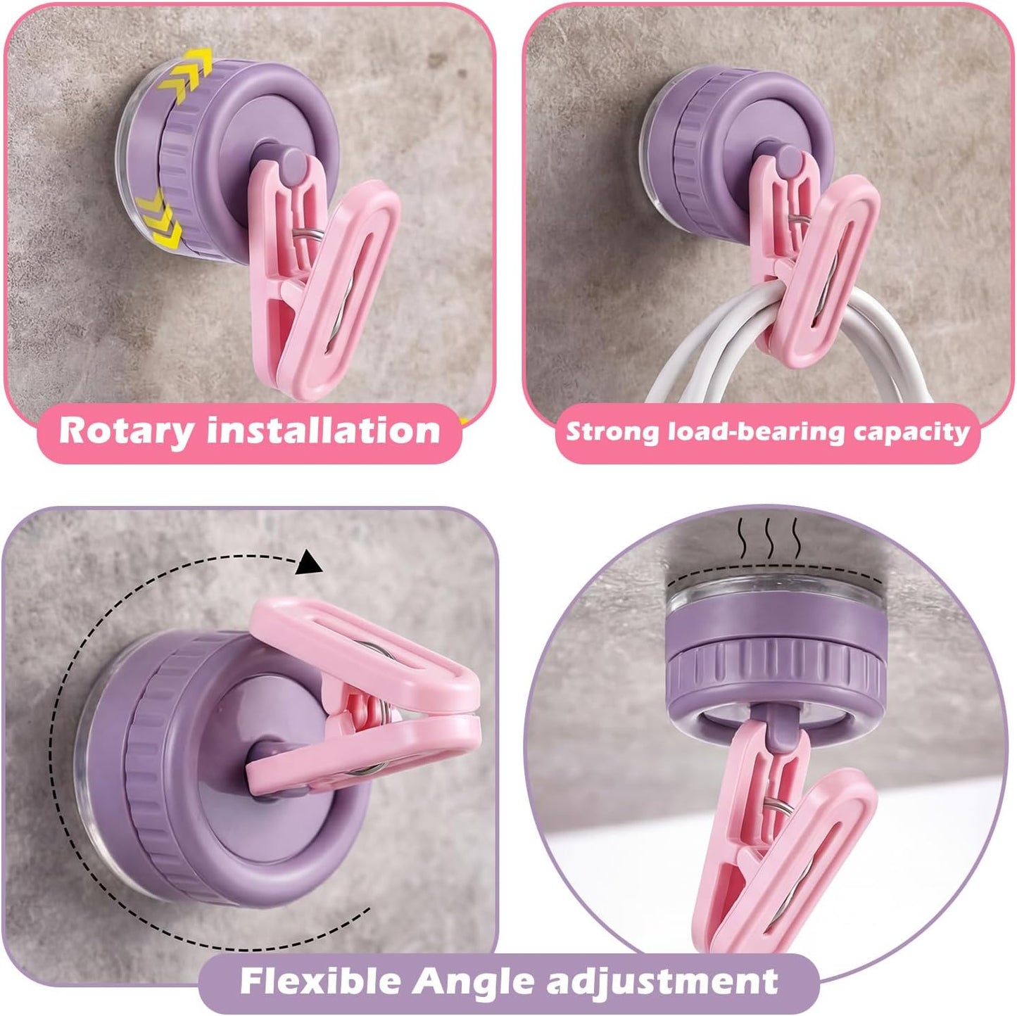 Pinza ventosa para guantes plástico color morado y rosa