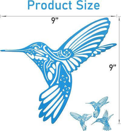 Decoración pared colibrí y pájaros azules metal para exteriores