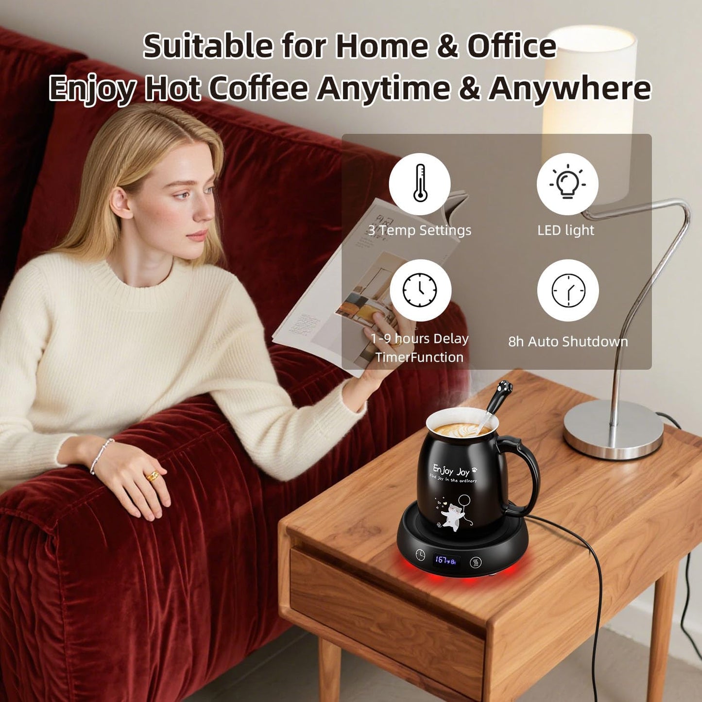 Calentador taza café con set tazas gato 8h autoapagado