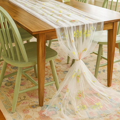 Camino de mesa de flores silvestres 29 x 120 pulgadas bordado blanco para boda y eventos