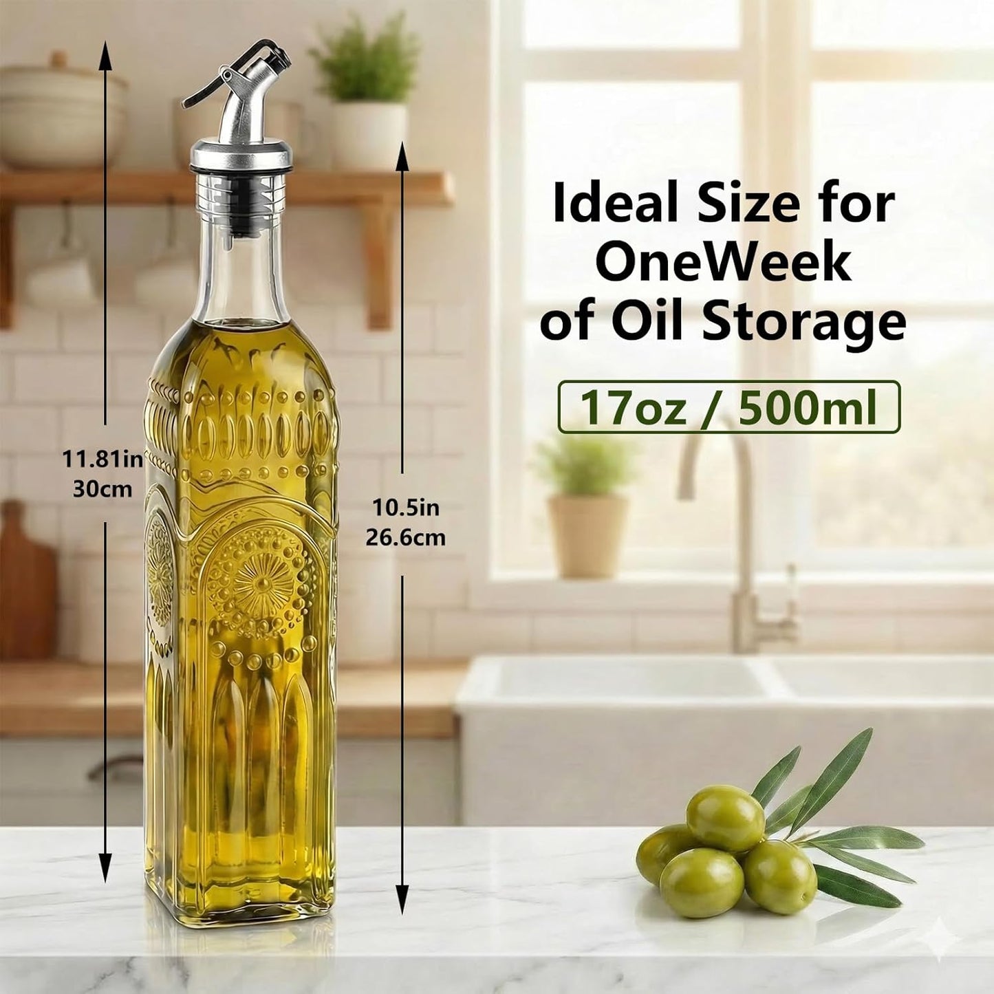 Botella dispensadora de aceite de oliva de vidrio 17 oz