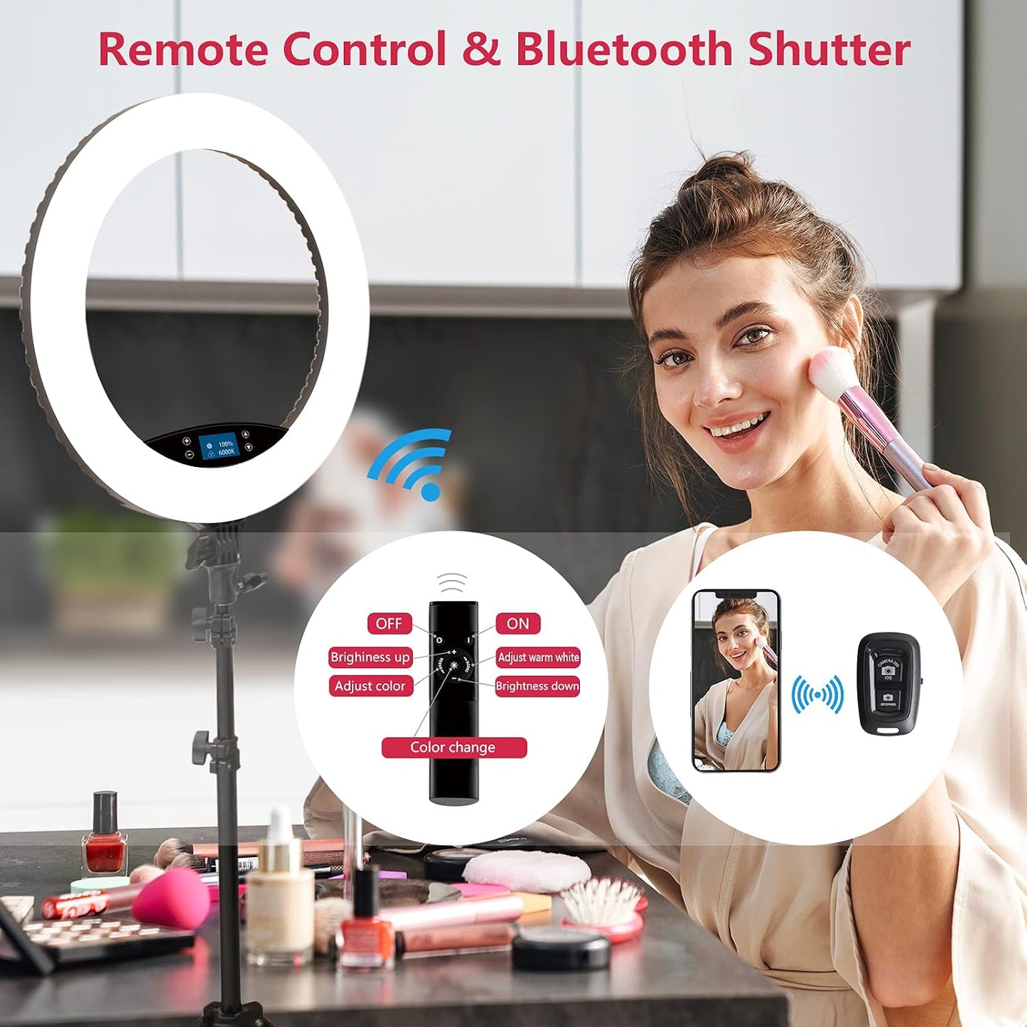 Anillo luz LED 19pulg soporte trípode para selfie estudio