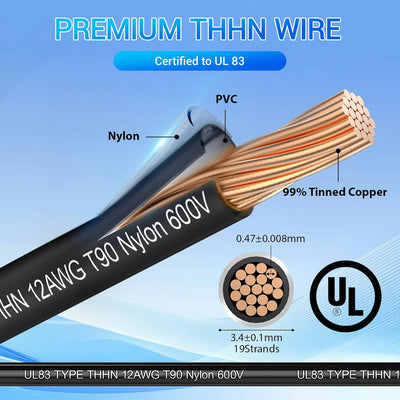 Cable THHN cobre trenzado 12 AWG 16.4 pies con forro nailon