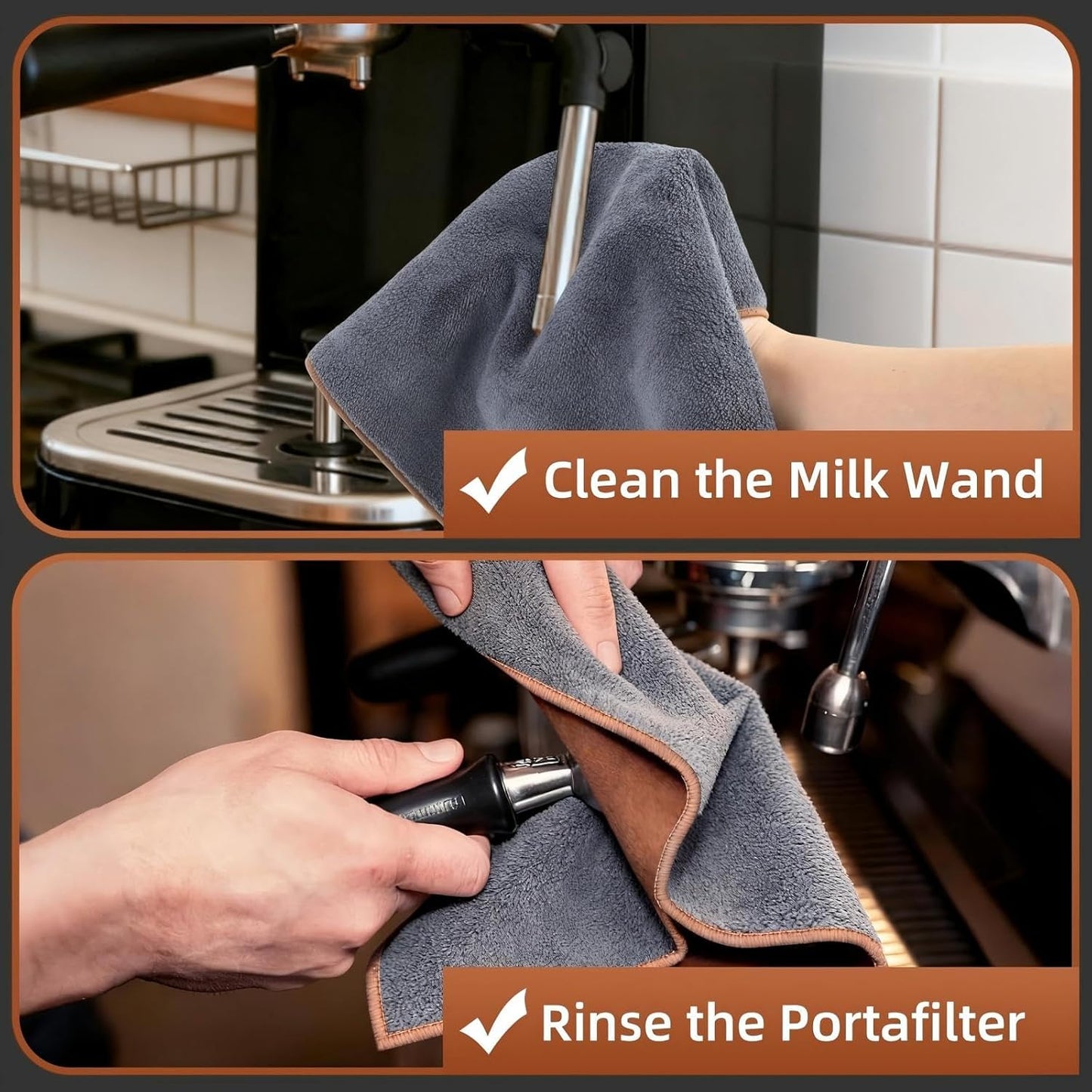 Set 4 Paños Microfibra Doble Cara Barista para Limpiar Máquina Café