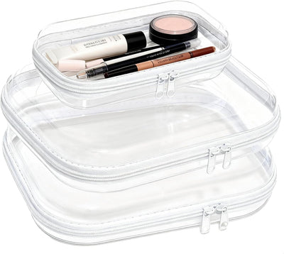 3 fundas plástico duro transparente con cremallera para viaje