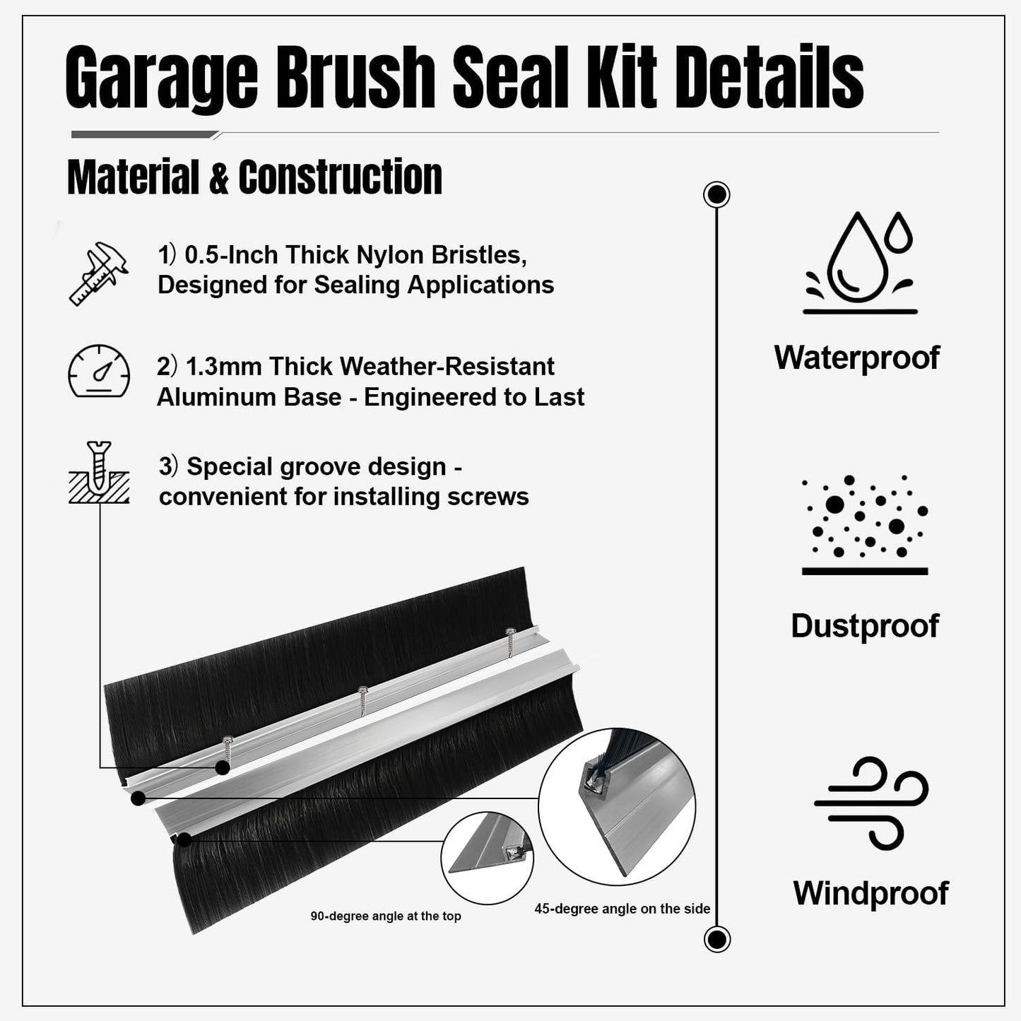 Kit sello cepillo puerta garaje 3pulg 12x12ft aluminio