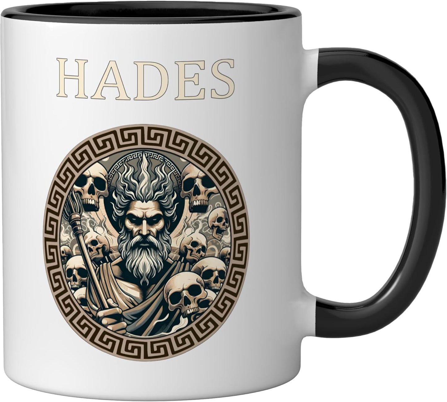 Taza de cerámica mitología griega Hades dios inframundo negro blanco