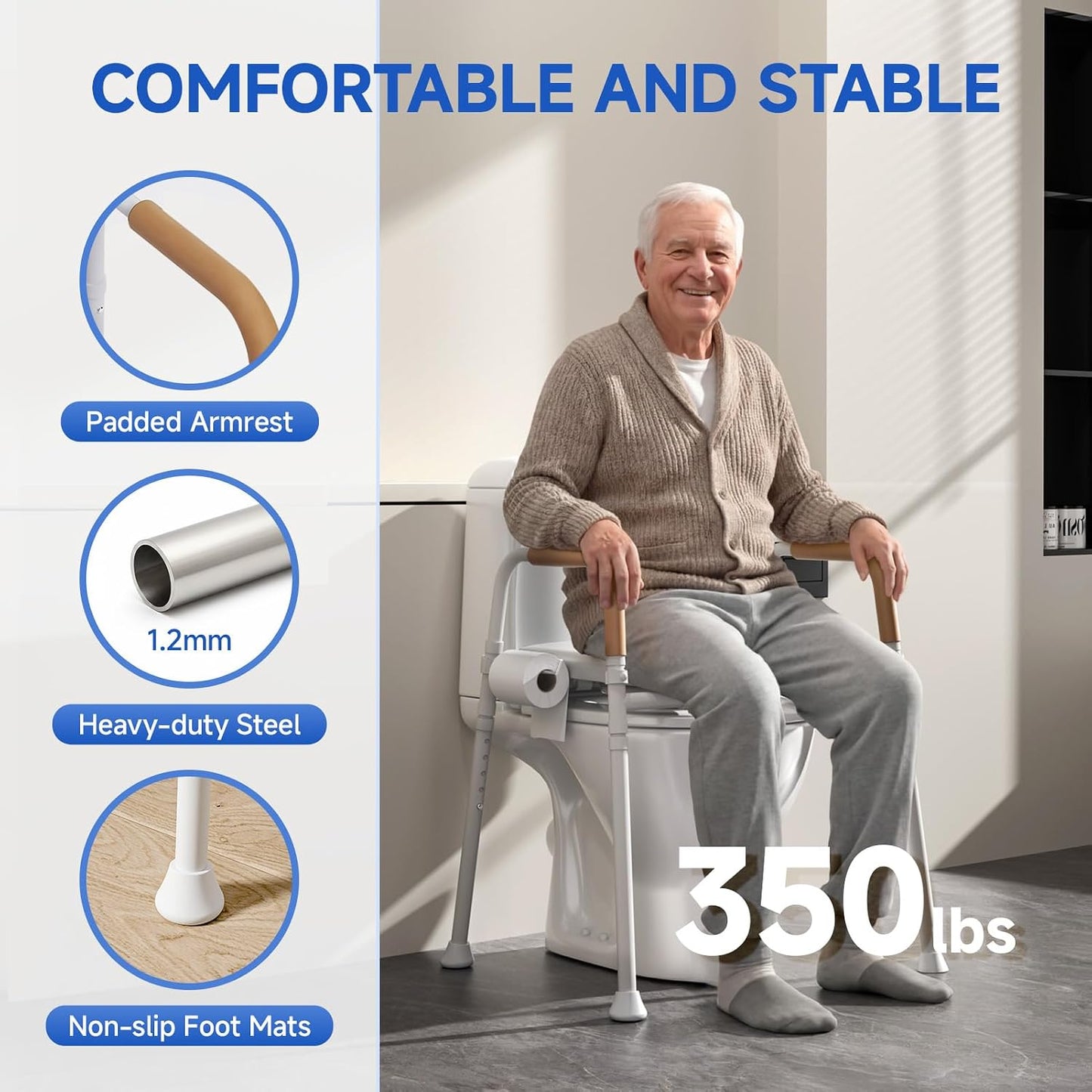 Elevador inodoro acero espuma viscoelástica asiento abatible 350lb