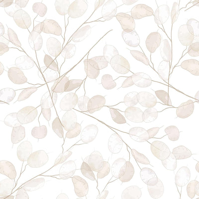 Papel tapiz floral beige crema hojas botánico 17.5x80pulg