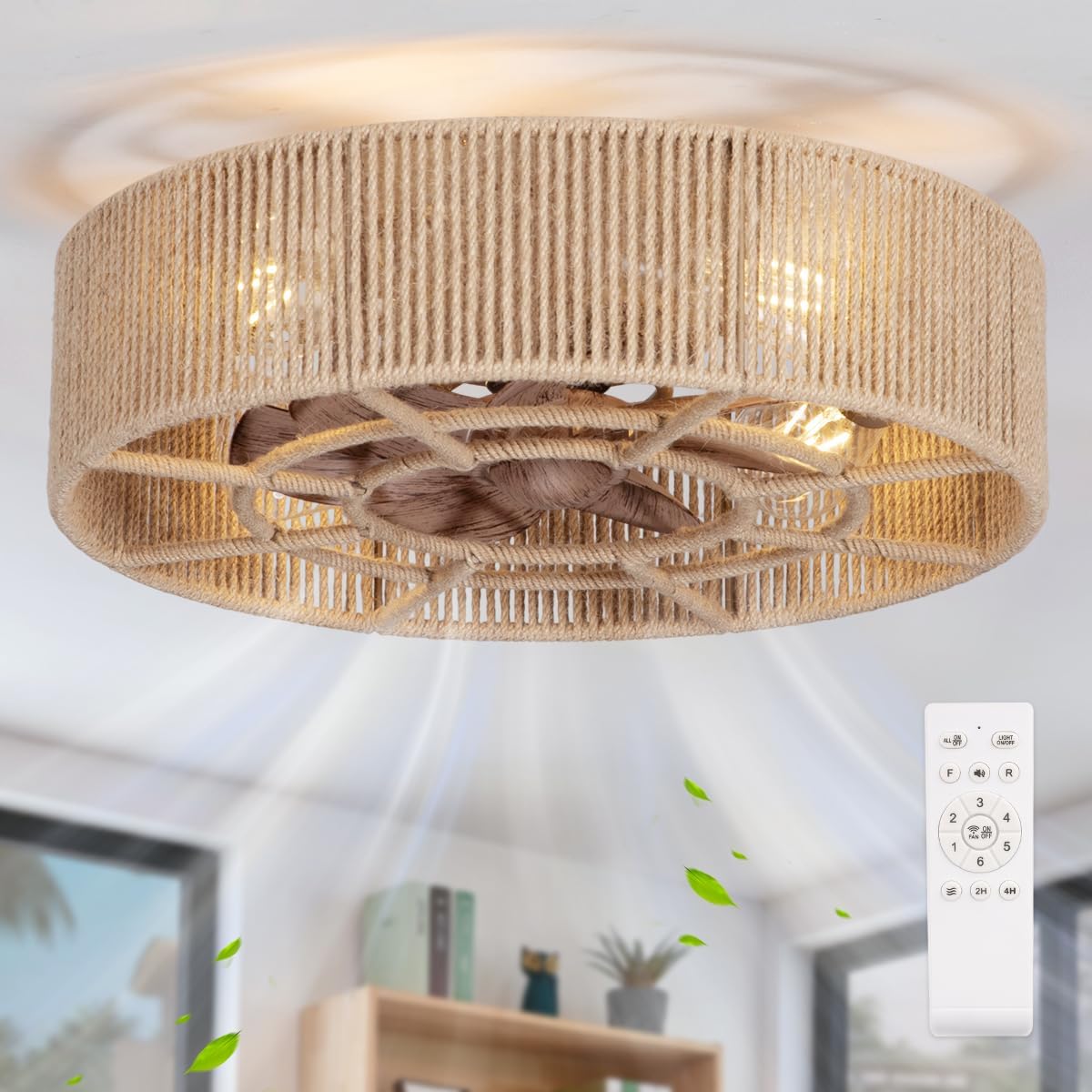 Ventilador techo bohemio 18pulg con luz control remoto