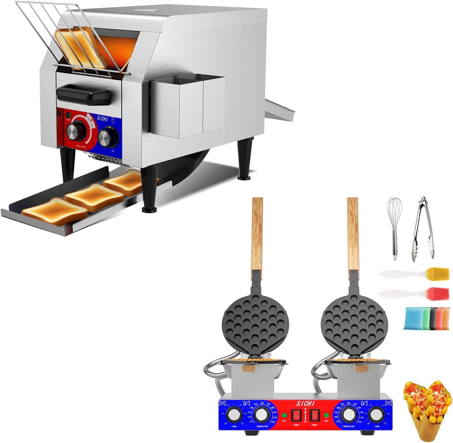 Máquina comercial de gofres burbujas 2800 W tostadora transportadora 150 rebanadas/hora sartenes antiadherentes dobles