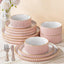 Set 12 Pzas Vajilla Cerámica Rosa Esmalte Reactivo Apilable