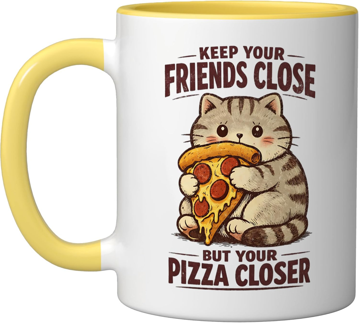 Taza Cerámica Gato Amante de Pizza Amarillo Blanco