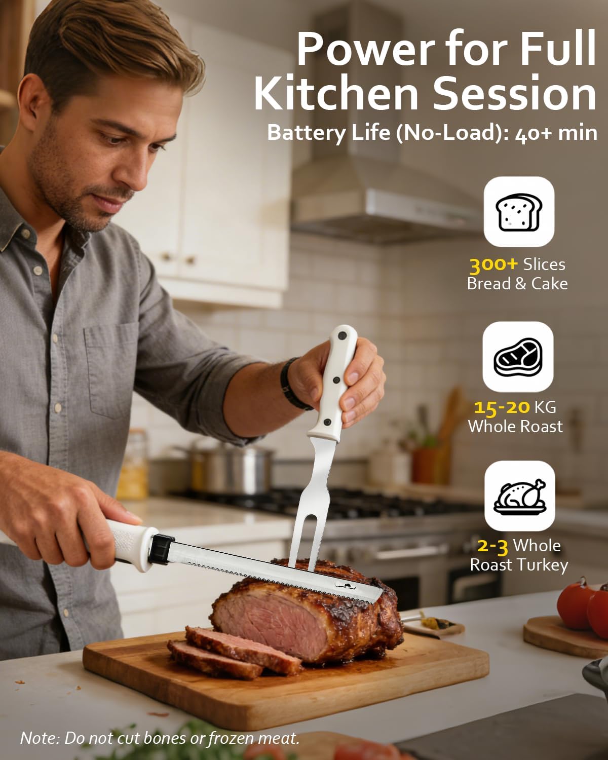 Cuchillo eléctrico inalámbrico para cortar carne, pescado y frutas con bloqueo