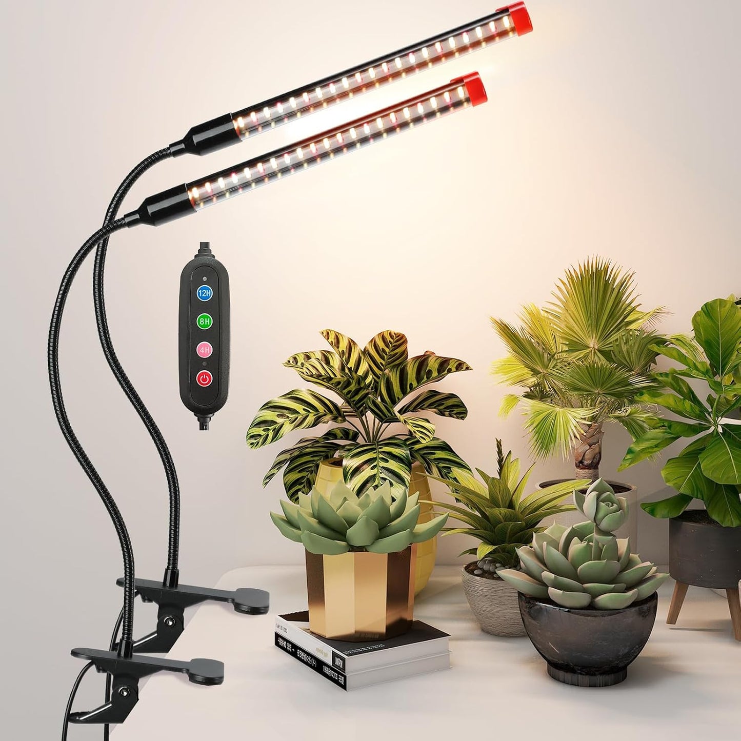 2 Luces Crecimiento 9W con Temporizador para Plantas en Maceta Mini