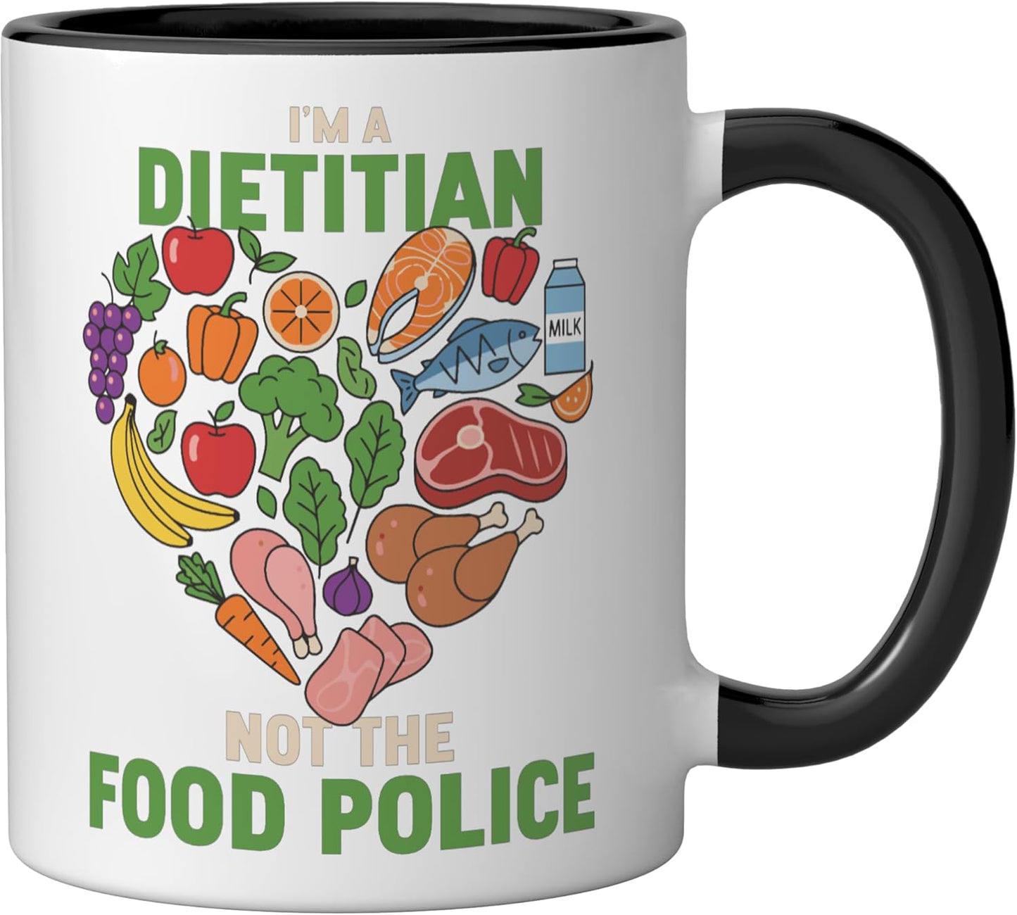 Taza cerámica para nutricionista dietista Funny I'm A Dietitian Not The Food Police Negro/Blanco