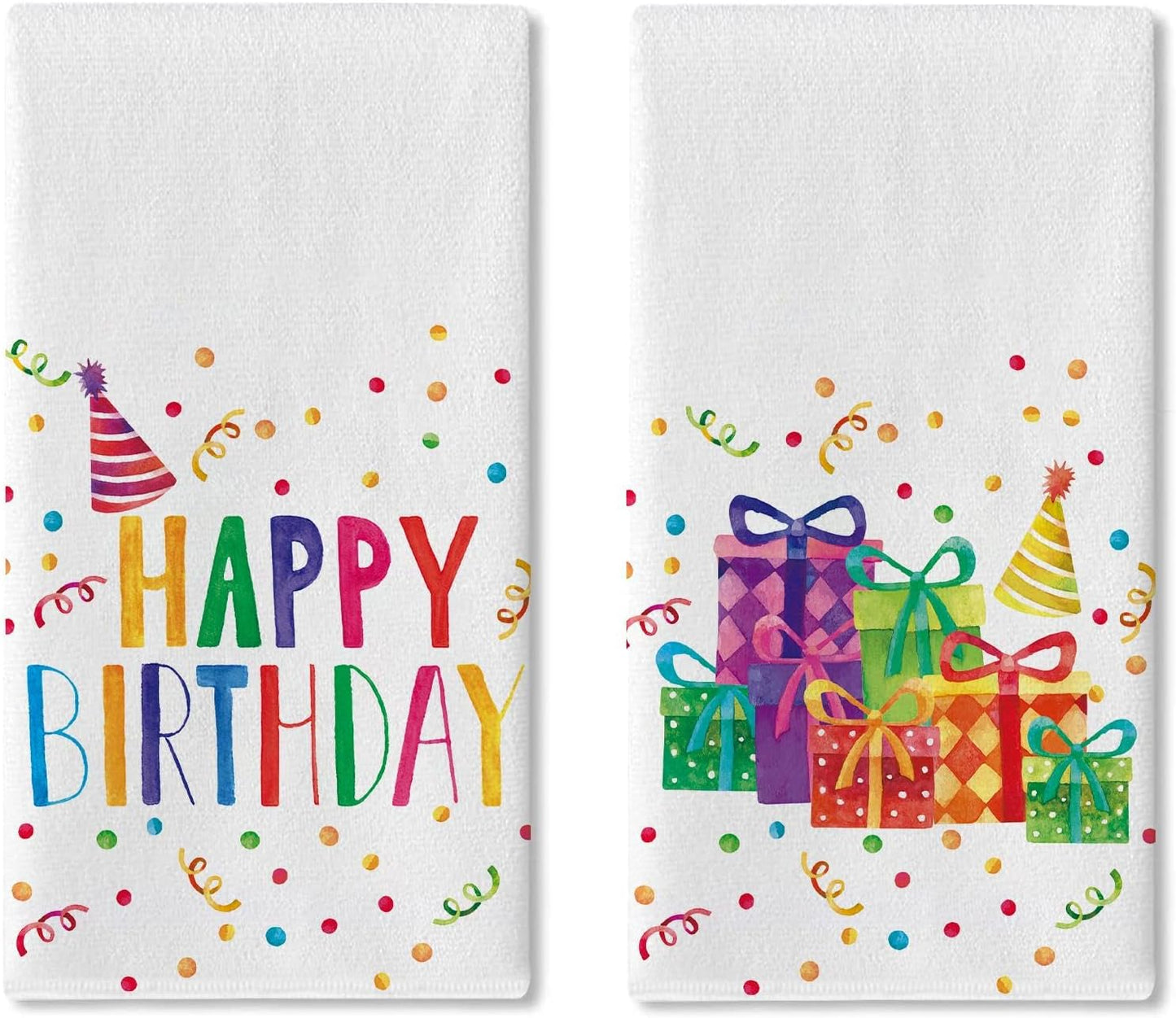 Juego de 2 paños de cocina con diseño feliz cumpleaños colorido