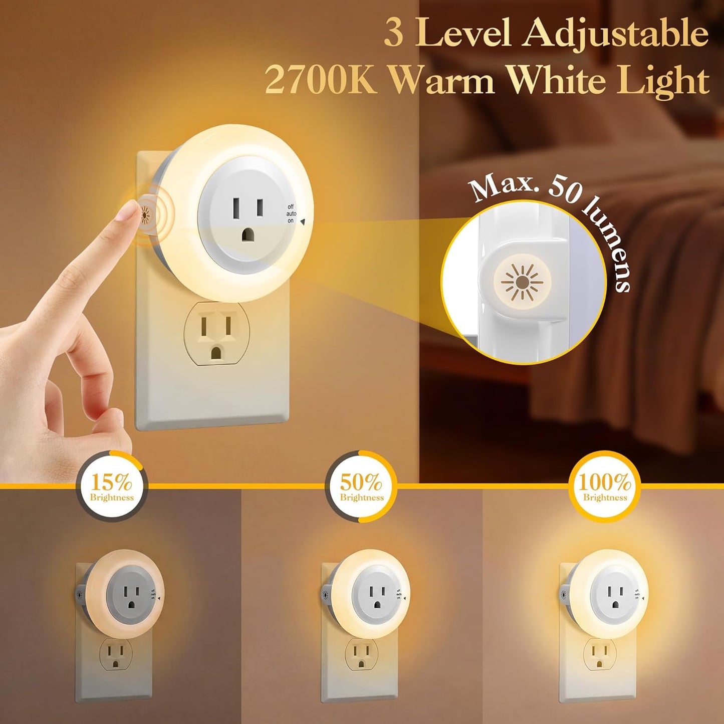 2 Luces Nocturnas Enchufables LED con Sensor Amanecer