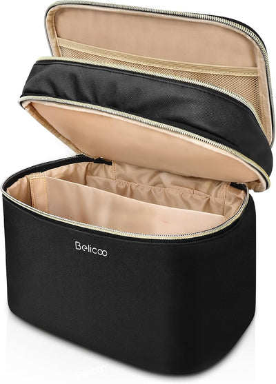 Bolsa maquillaje piel sintética impermeable con espejo y divisor