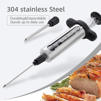 Inyector de carne acero inoxidable con ventana y cepillo para adobo y sabor