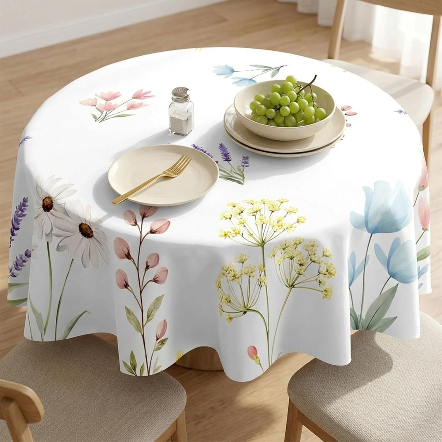 Mantel redondo Kawani 60 pulgadas con flores y hojas verdes para fiestas